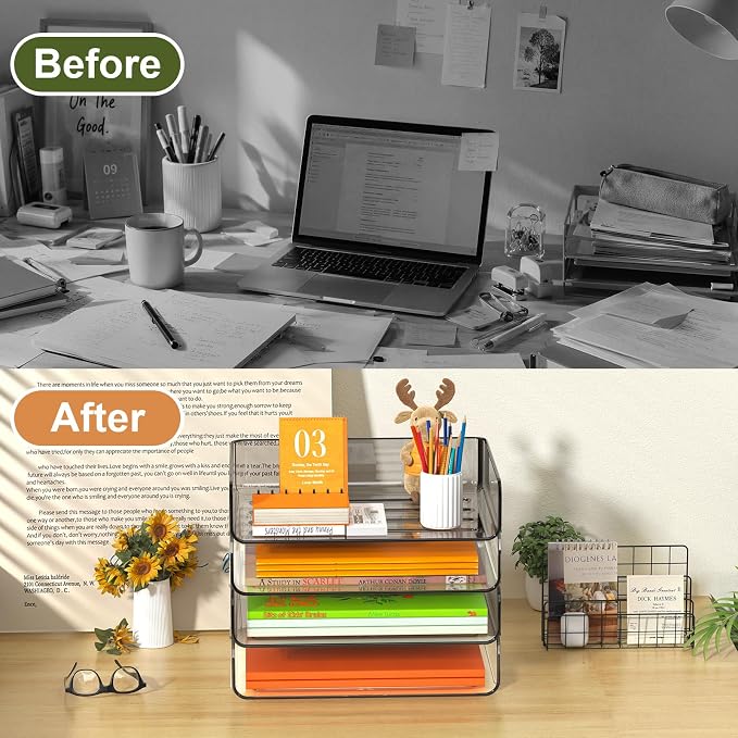FANXIYQ 4-Tier Acrylic Paper Tray Organizer, Homework & Notebooks, Decorative - Image 6