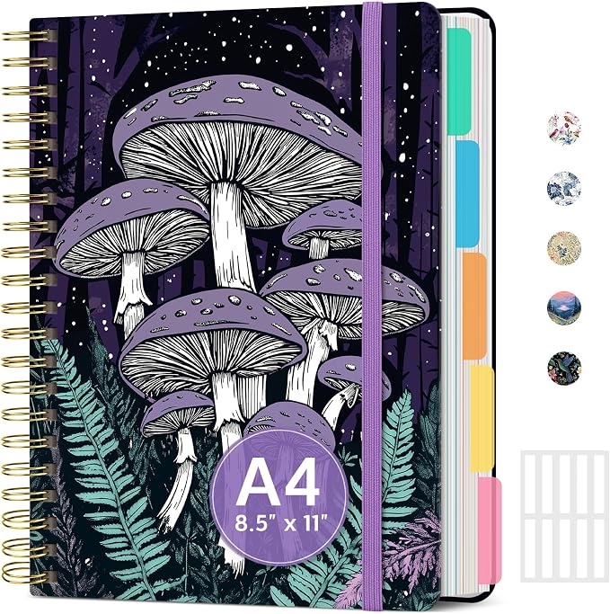 Large Lined Spiral Journal for Women Cute Hardcover 5 Subject Notebook for Work by Taja