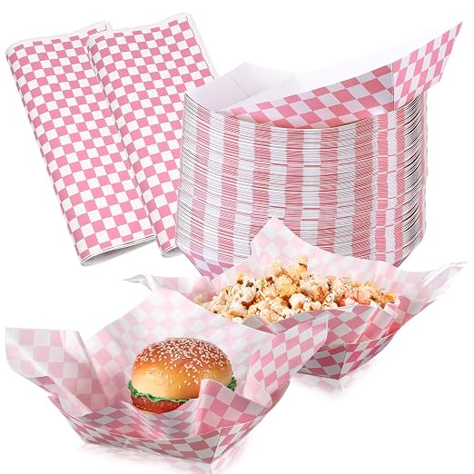 Geosar 200 Pcs Gingham Party Supply Disposable Paper Food Tray Bulk Disposable by Geosar