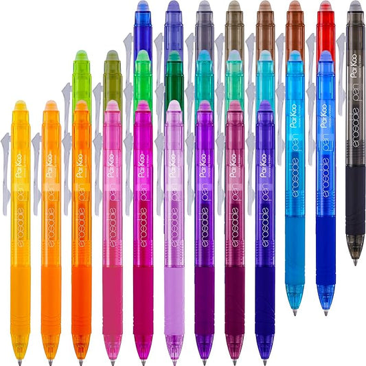 ParKoo 26 Colors Erasable Gel Pens, Retractable Erasable Pens Fine Point by Parkoo