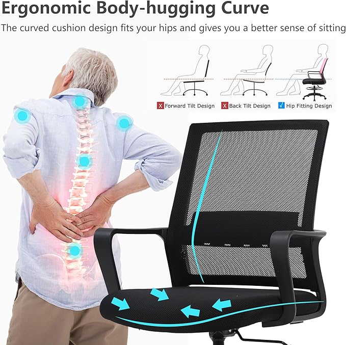 PayLessHere Drafting Chair Computer Standing Desk Chair Tall Office Chair with Lumbar Support Adjustable Foot Ring for Mesh Ergonomic Mid-Back Desk Chair (Black)-DeskLoop Office