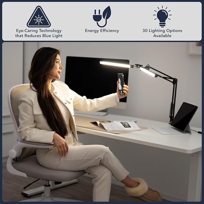 Glint Edge Double Head LED Desk Lamp, Ultra-Wide Coverage - Image 4