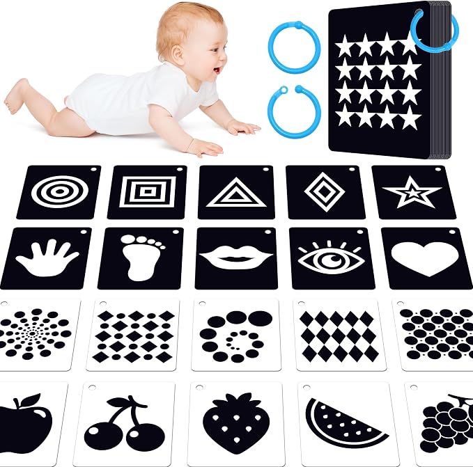 50PCS High Contrast Baby Flashcards, 100 Pages Black & White Visual Stimulus by SpriteGru