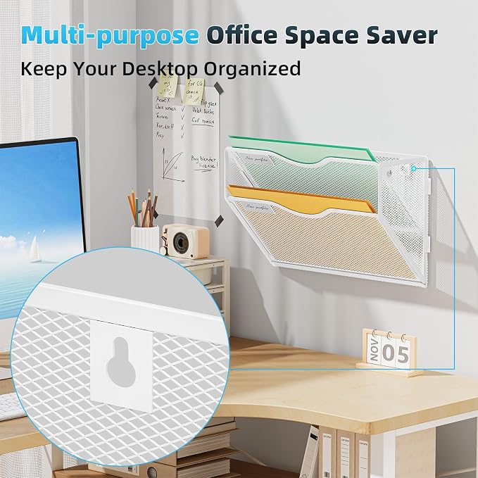 Marbrasse Wall File Holder 2-Tier Hanging Wall File Organizer, Mesh Mail Holder - Image 2
