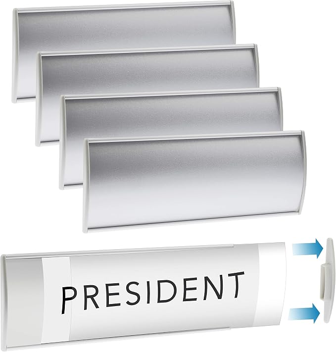 Set of 6 –Sturdy & Elegant Silver Aluminum Wall Mount Name Plate Holder by GlossyEnd