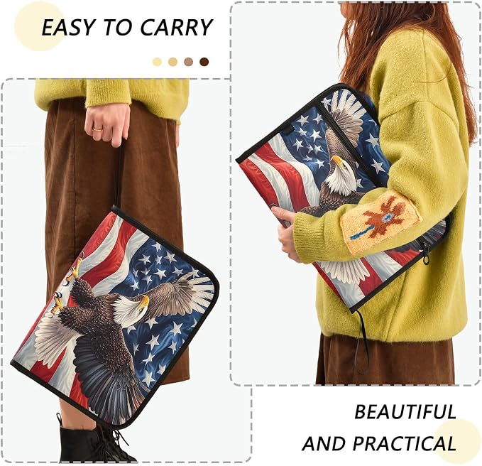 Expanding File Folder Bald Eagle American Flag Old Accordion File Organizer 13 - Image 2