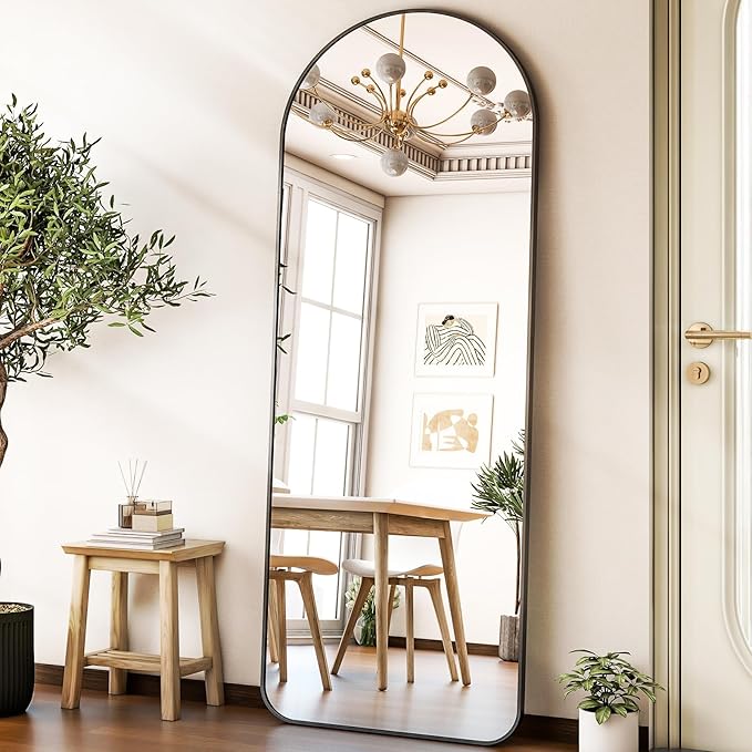 HARRITPURE Arched Full Length Mirror - 64" x 21" Large Floor Mirror Aluminum Frame Dressing Mirror with Stand for Bedroom/Living Room Wall Mounted, Black-DeskLoop Office