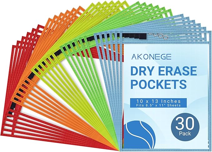 AKONEGE 30 Pack Oversized Dry Erase Pocket Sleeves by AKONEGE