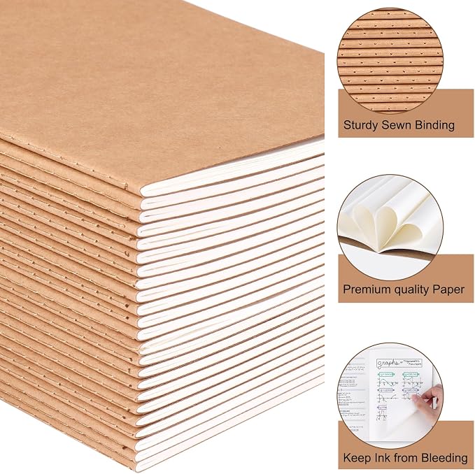 EOOUT 24 Pack Blank Kraft Notebooks, A5 Journals Notebook Bulk, Unlined Paper - Image 3