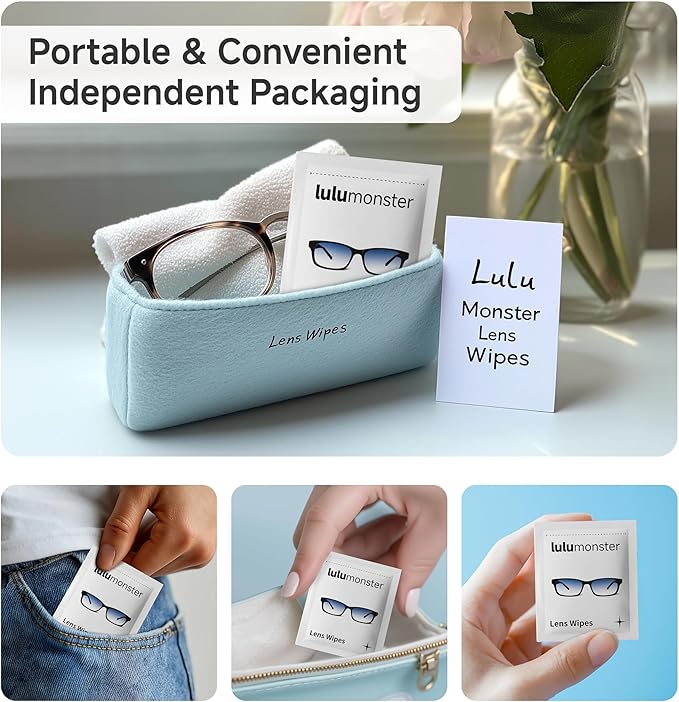 300 Count Anti Fog Glasses Cleaning Wipes, [300 Pre-Moistened Individually Wrapped Wipes] [Non-Scratching & Non-Streaking] Cleaner Wipes for Glasses, Sunglass, Phone Screen Camera Lens, Goggles