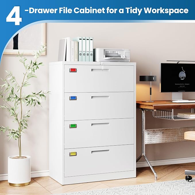 PEUKC 4 Drawer File Cabinet, Lateral Filing Cabinets - Image 7