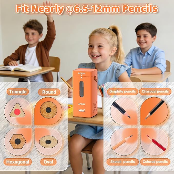 AFMAT Electric Pencil Sharpener, Fully Automatic Pencil Sharpener, Auto in & Out - Image 4