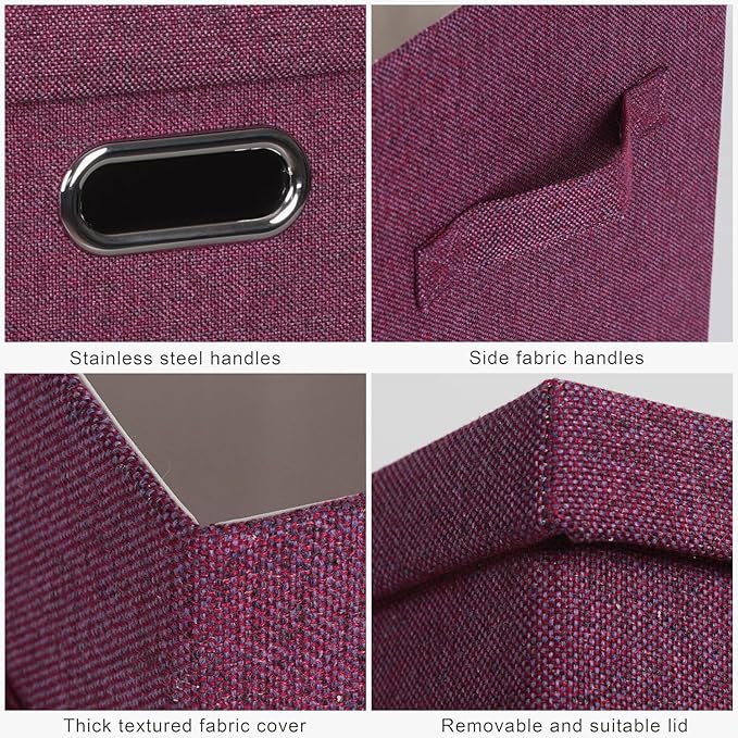 Large 17" 36 Quart Collapsible Stackable Storage Bins with Lids, 3 Packs Purple Linen Fabric Closet Boxes with Lids, Storage Cube Baskets Container Organizers for Bedroom Office (17x12x11)-DeskLoop Office