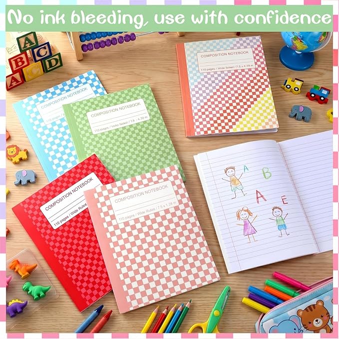 Fullhawl 6 Pcs Composition Notebook Wide Ruled Cute Preppy Colorful Checkered - Image 5