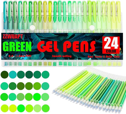 Green Gel Pens for Coloring Book,72 Color Gel Pens Set including 24 Color Gel Pen with 48 Refills,40% More Ink Colored Gel Pens for Drawing, Doodling, Scrapbook, Journaling-DeskLoop Office