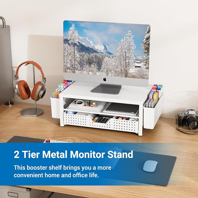 Wood Metal Monitor Stand Riser, Laptop Stand - Image 2
