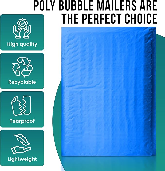 Levex - #000 4" x 8" [5 Pack] Blue Poly Bubble Mailers, Padded Envelope Mailers, Packing Envelope & Mailing Bags for Shipping-DeskLoop Office
