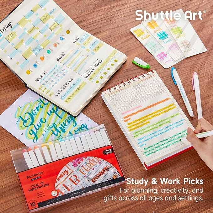 Shuttle Art Pastel Highlighters, 18 Colours Dual Tip Highlighters, Highlighter - Image 6