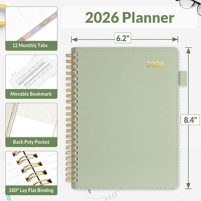 SUNEE 2026 Weekly & Monthly Planner 6.2"x8.5"- 12 Month, Vegan Leather Cover - Image 6
