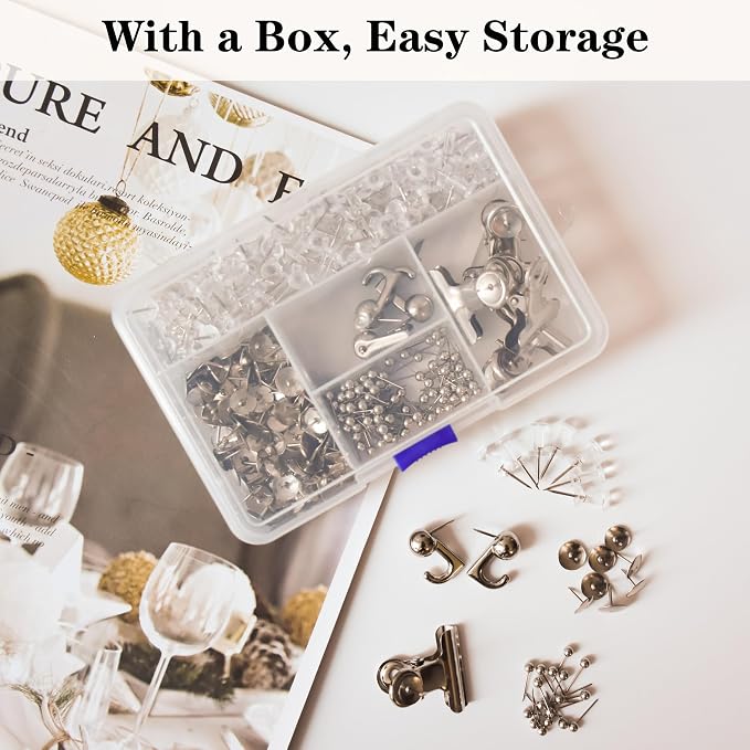 310 Pcs Silver Push Pins Set, 5-Style Decorative Thumb Tacks - Image 4