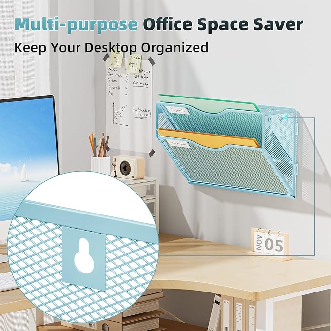 Marbrasse Wall File Holder 2-Tier Hanging Wall File Organizer, Mesh Mail Holder - Image 2