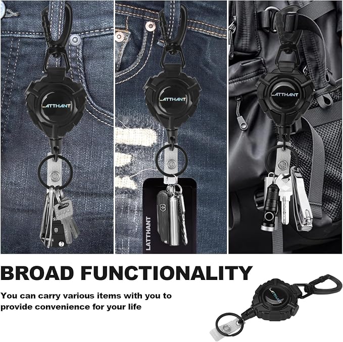 LATTHANT Badge Holder Retractable Clip, Heavy Duty Retractable Keychain - Image 2