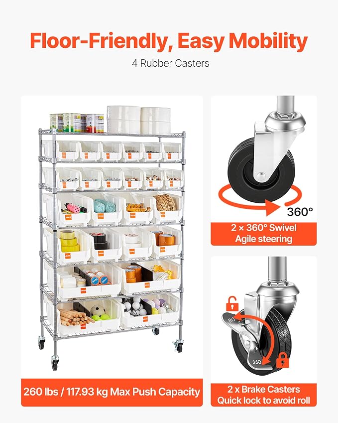 VEVOR 7-Tier Rolling Bin Storage Rack, 24 Organizer Bins, Bin Rack Storage - Image 7