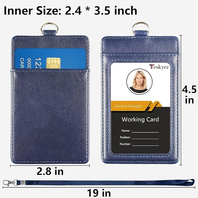 Teskyer Badge Holder with Lanyard, Leather ID Name Badge Card Holder with - Image 4
