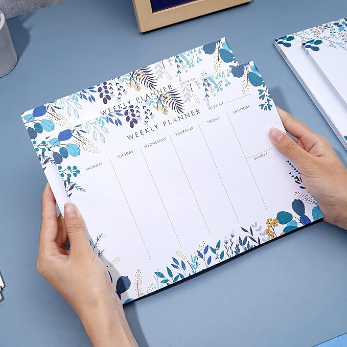 2 Pack Weekly Planner Notepad Tear Off Set of 2 Weekly Calendar Pad 52 Undated To Do List Notepad Desk Planning Pads Productivity Tracker for Work School Home Goals Notes Schedule Ideas, Blue-DeskLoop Office