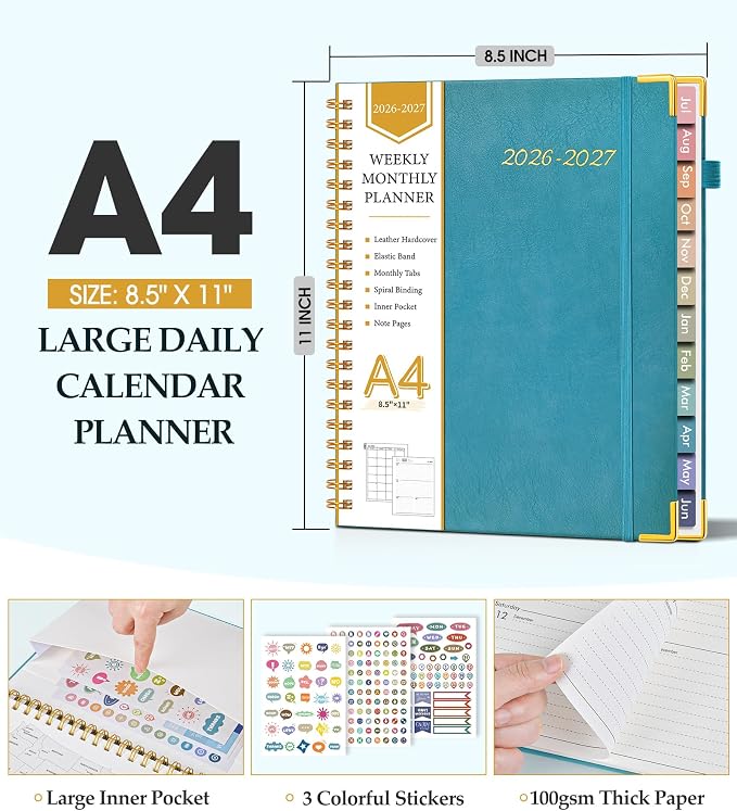 Academic Planner 2026-2027, Hardcover Leather Weekly and Monthly Calendar - Image 5