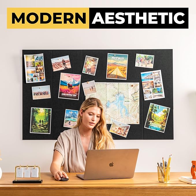 Large Cork Board for Wall 59" x 36", Black Bulletin Board | 15 Pack Felt Wall Tiles | Cork Boards for Office Pin Board Tack Board Cork Boards-DeskLoop Office