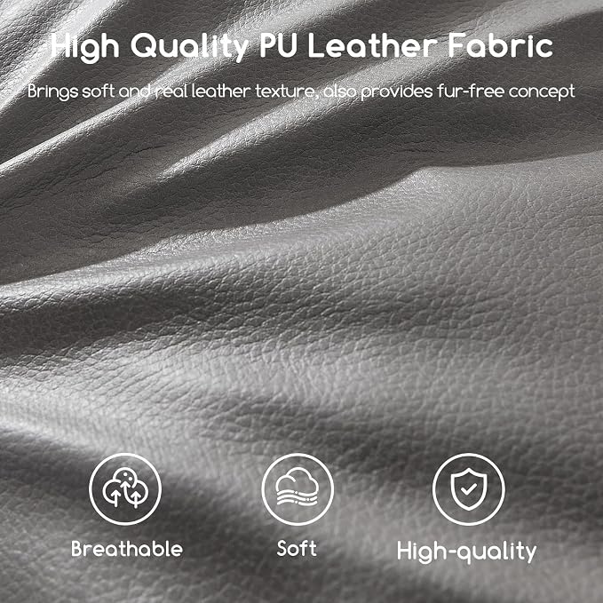 HIGOGOGO Round Stuffed Pouf Ottoman, Pu Leather Poufs - Image 8