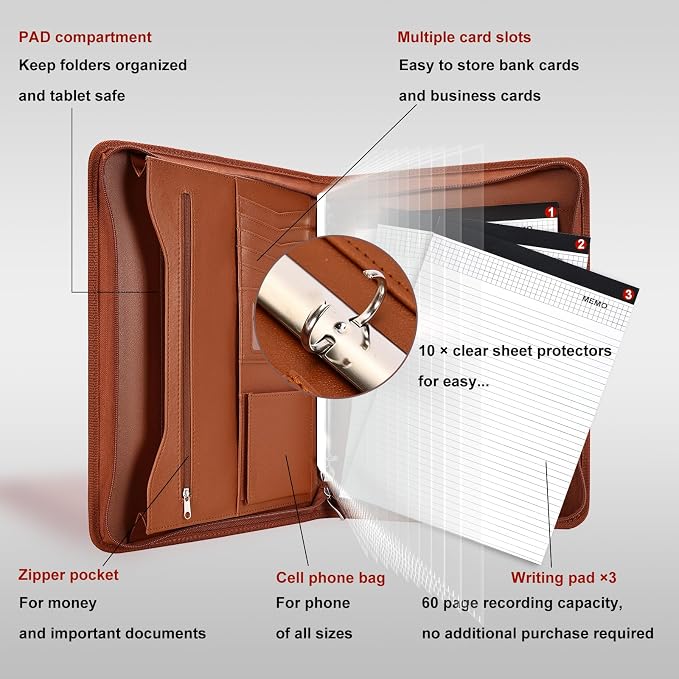 Leathario Portfolio Binder, Includes 10 Sheet Protectors and 3 Notepads - Image 4