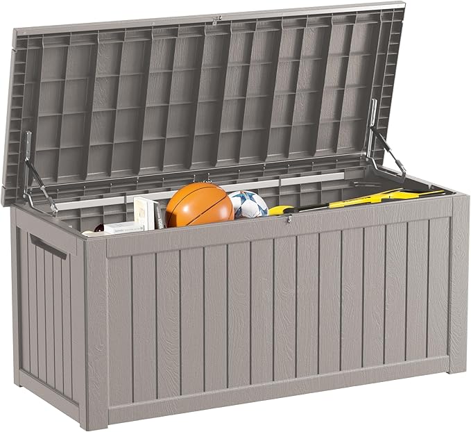 270 Gallon Outdoor Storage Box Waterproof Lockable Resin Deck Box Large, Patio Storage Bin for Pool Accessories Cushion Furniture, Garden Tools, UV-Resistant Outside Delivery Grey-DeskLoop Office
