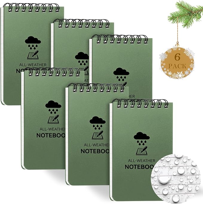 6 Pack Waterproof Notebook, 3 x 5 Pocket Notepad, Top-Spiral Weatherproof by COIDEA
