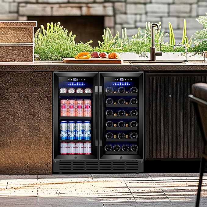 30'' Wine and Beverage Refrigerator, Upgrade Dual Zone Wine Cooler, 30 Inch Wine beverage Fridge Built in or Freestanding Under Counter Large Capacity Glass Door Advanced Cooling System,Black-DeskLoop Office