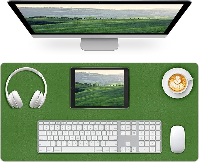 Green Leather Desk Mat, Dual-Side Use Desk Matt by Meetcolor