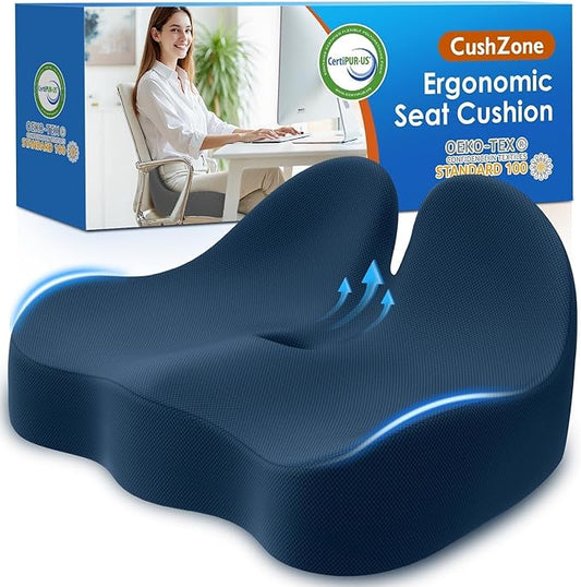 Seat Cushion, Memory Foam Office Chair Cushions, Ergonomic Curved Design for Sciatica, Tailbone, Coccyx, Seat Support for Car, Desk Chair, Wheelchair, Enhances Long Sitting Comfort (Blue)-DeskLoop Office