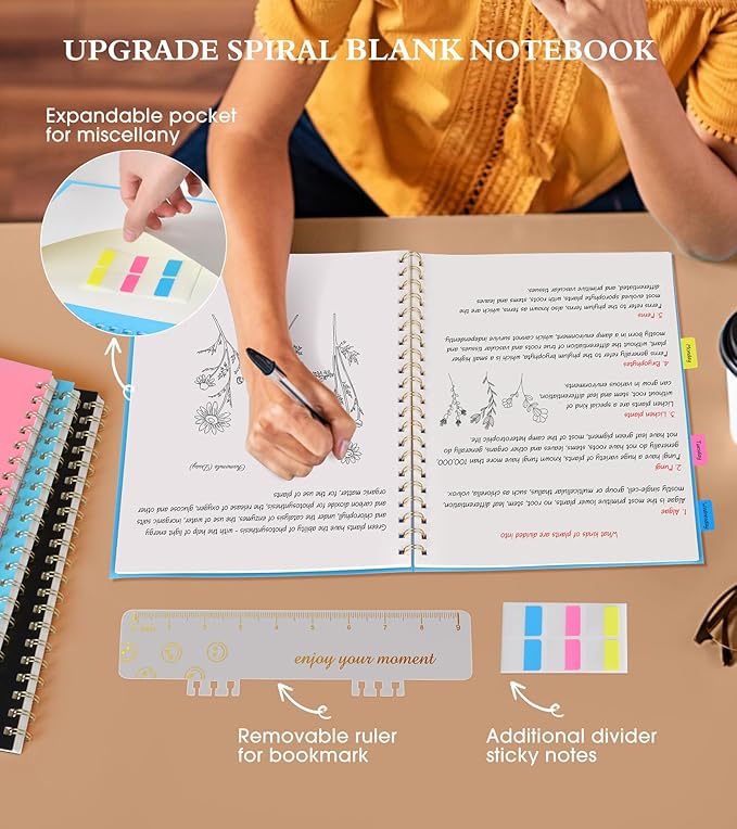 Blank Spiral Notebook Journal 8.5” x 11”, A4 Large Sketch Book for Women Men, 100 GSM Blank Paper Drawing Notebook, Plastic Hardcover Spiral Bound Sketchbook for Sketching Work School Writing, Blue-DeskLoop Office