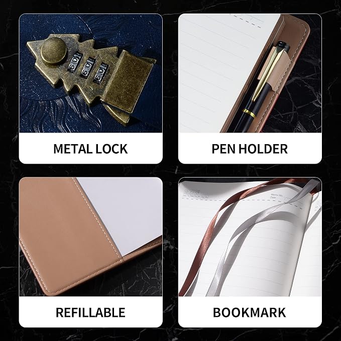 ZXHQ Lock Diary for Women & Men, A5 240 Pages Lockable Journal - Image 5