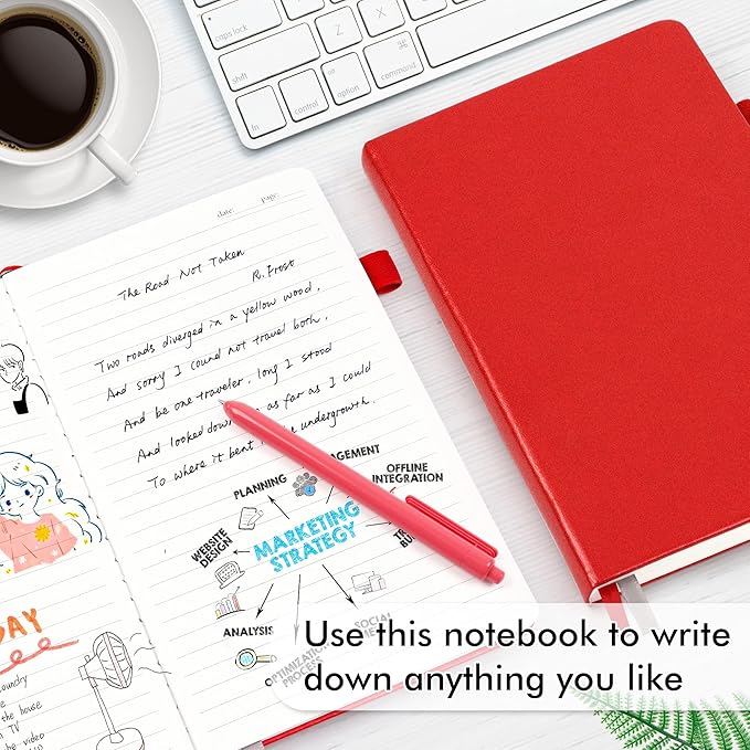 feela 12 Pack Notebooks Journals Bulk with 12 Black Pens, A5 Hardcover Notebook Classic Ruled Journal Set with Pen Holder for School Business Work Travel Writing, 120 GSM, 5.1”x8.3”, Red-DeskLoop Office