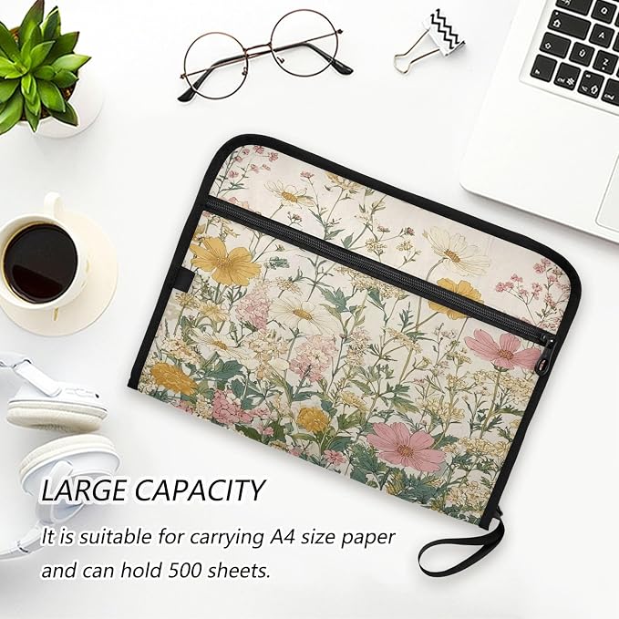 Pink Beige Flowers Accordion File Organizer Expanding Document Folder - Image 6