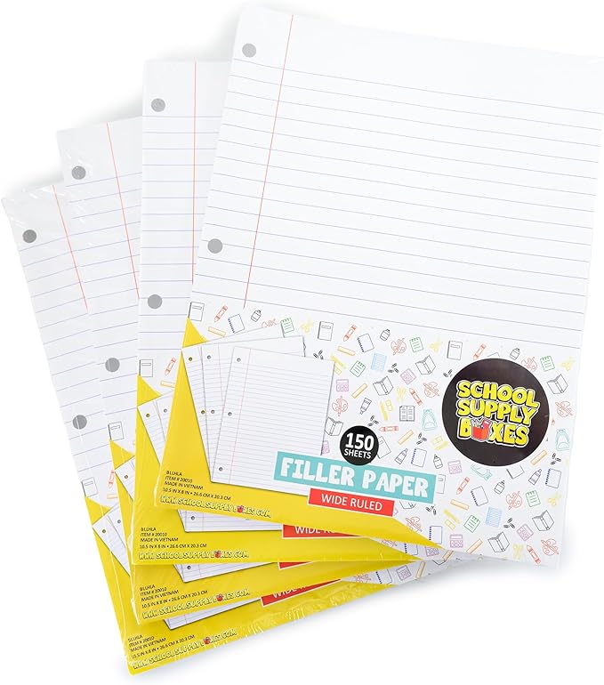 School Supply Boxes | Wide-Ruled Loose Leaf Paper | 6 Pack | 150 Sheets Per Pack, 3-Ring Binder Compatible-DeskLoop Office