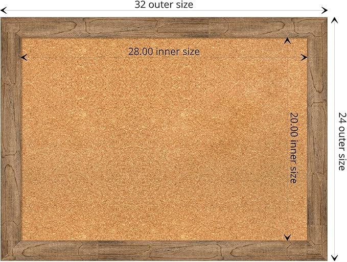 Amanti Art Natural Cork Board for Wall, 24x32 Vision Board with Brown Wood Frame, Medium Corkboard Office Decor for Home Organization, Rustic Farmhouse Corkboard Pinboard to display items for home-DeskLoop Office