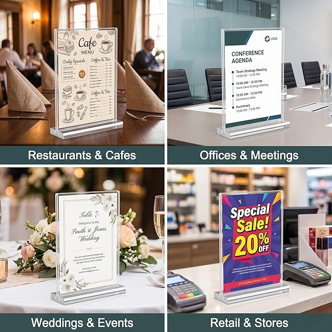 Amzlink® 10 Pack Acrylic Sign Holder 8.5 x 11, Double Sided Clear Tabletop - Image 7