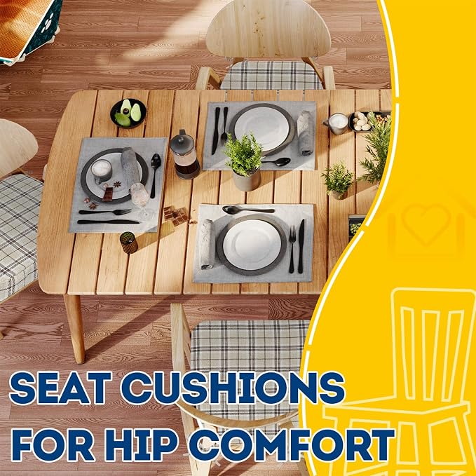 AAAAAcessories D-Shaped Chair Cushions, Machine-Washable Cover, Tan Plaid - Image 8