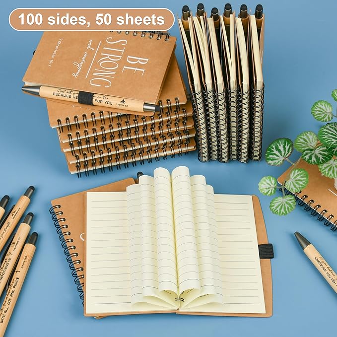 Christian Prayer Journal Spiral Notebooks Bulk with Pens - Small Notepads (4.13”x5.43”) - inspirational Gifts for Women men,Church Members & Bible Study Groups (60 sets Brown)-DeskLoop Office