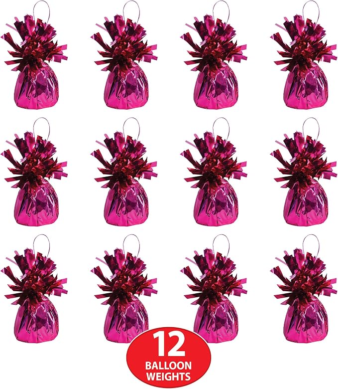 Beistle Metallic Wrapped Balloon Weight – 12 Pack, Cerise Pink Balloon - Image 4