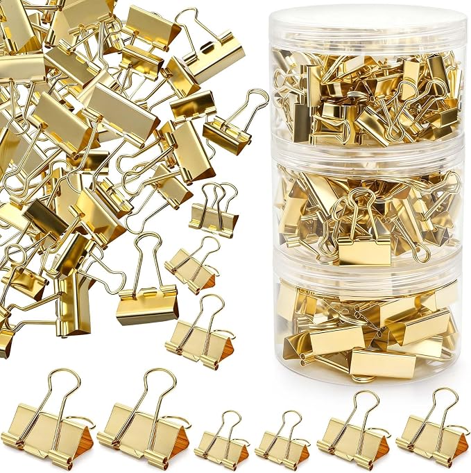 Fasmov 174 Pcs Gold Binder Clips Paper Clamps, Office Clip by Fasmov