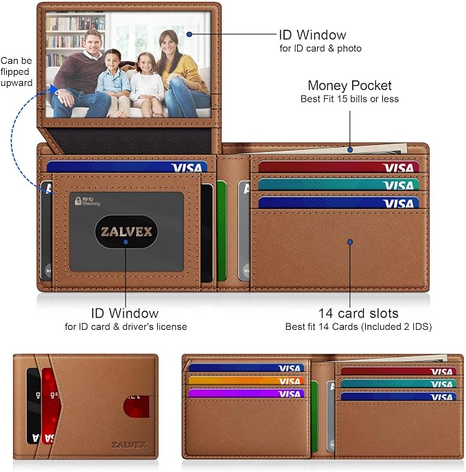 Wallet for Men Slim RFID Blocking Leather Credit Card Holder Wallet for 14 Cards - Image 2